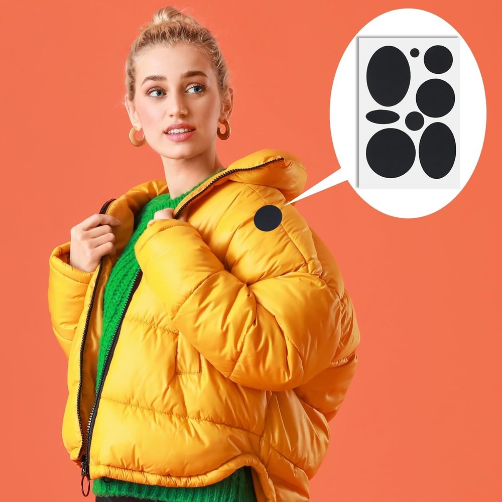 16pcs Puffer Down Jacket Repair Patch Kit, Black Nylon Mixed Size,