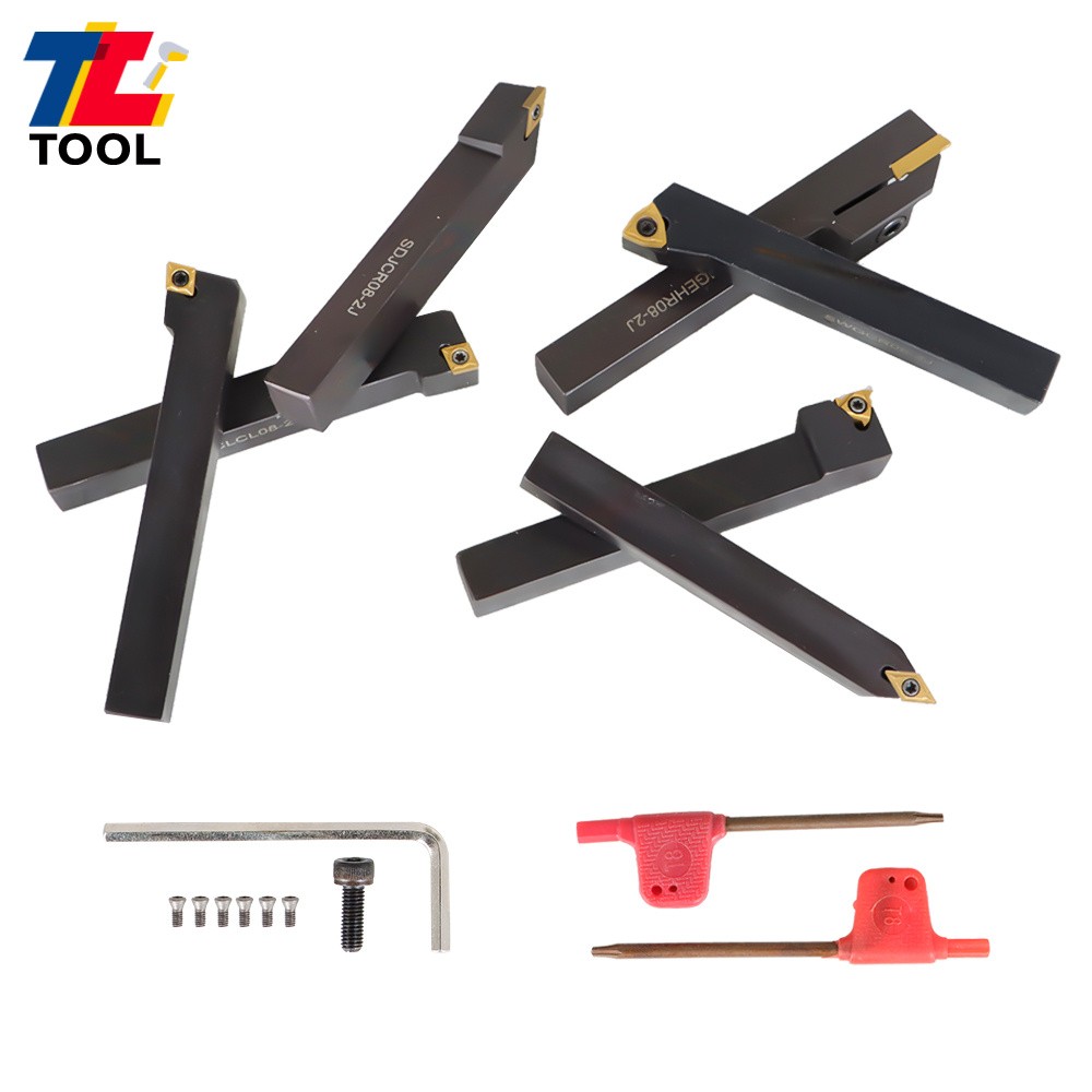 7Pc 1/2" Lathe Tool Bit Thread Insert+Holder Set Carbide Indexable Turning Tool