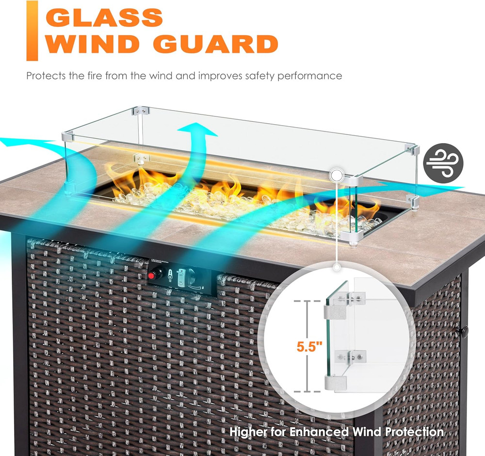 Rectangular Fire Pit Wind Guard - Durable Glass & Sturdy Aluminum Brackets