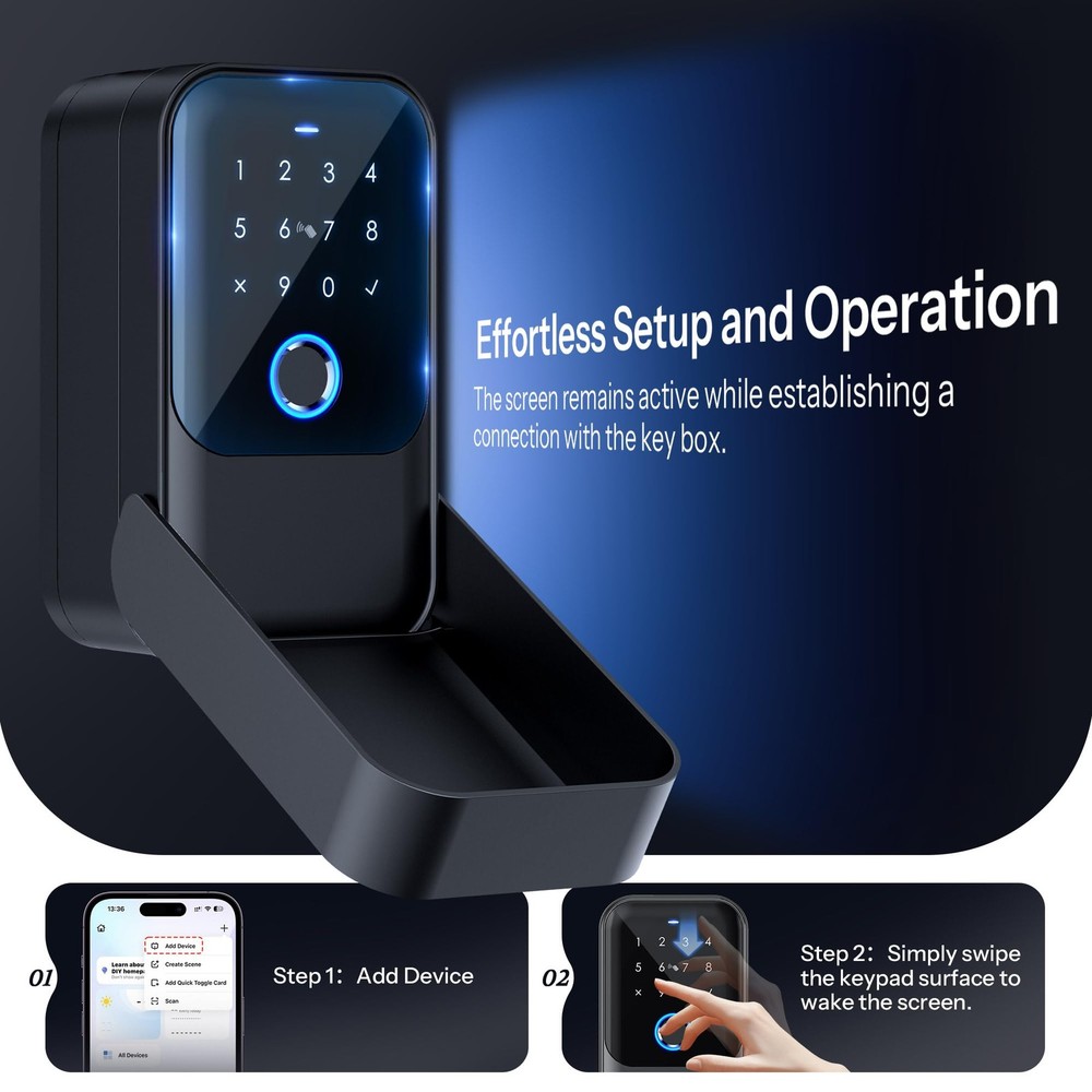 Smart Key Lock Box, Bluetooth Fingerprint Lock Box with Tuya APP Control, Fin...