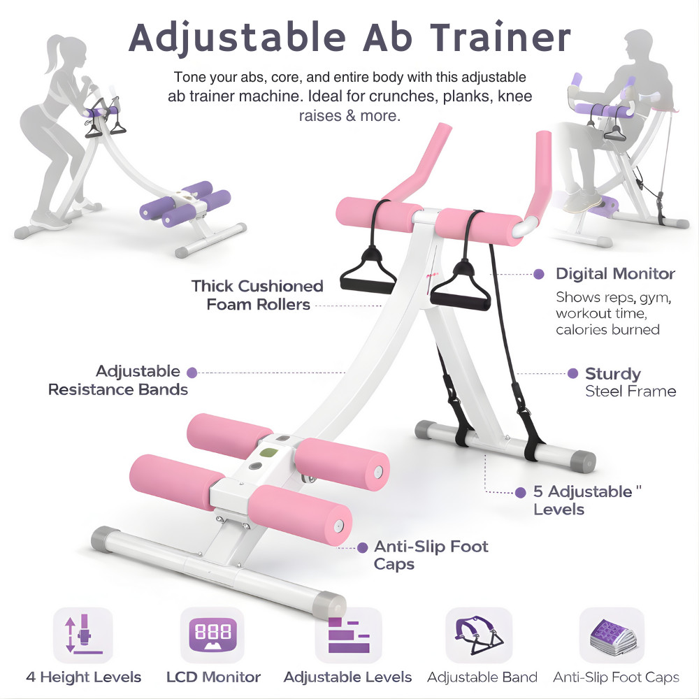 Ab Machine Workout Equipment Home Gym Adjustable Core Trainer Foldable 450lbs