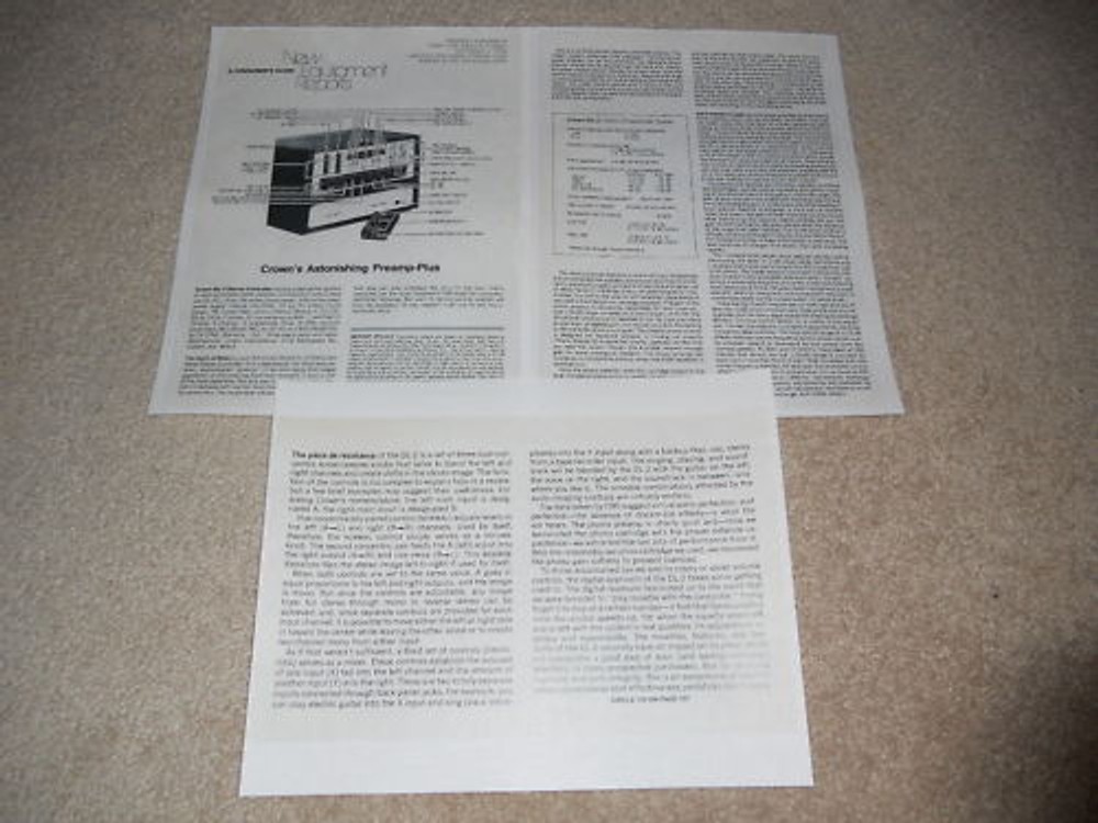 Crown DL-2 Preamp Review, 3 pg, 1978, Full Test, Specs