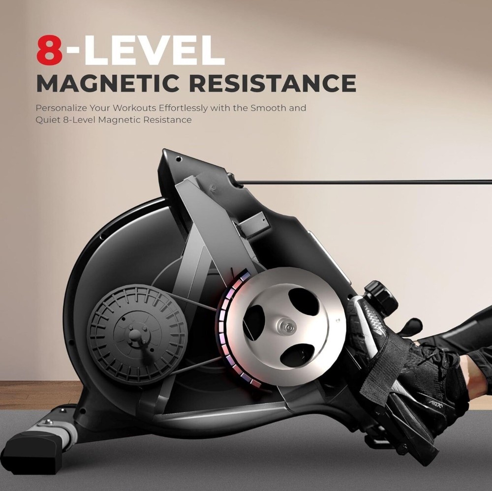 Magnetic Rowing Machine w 53.4" Extended Slide Rail Quiet Resistance & App