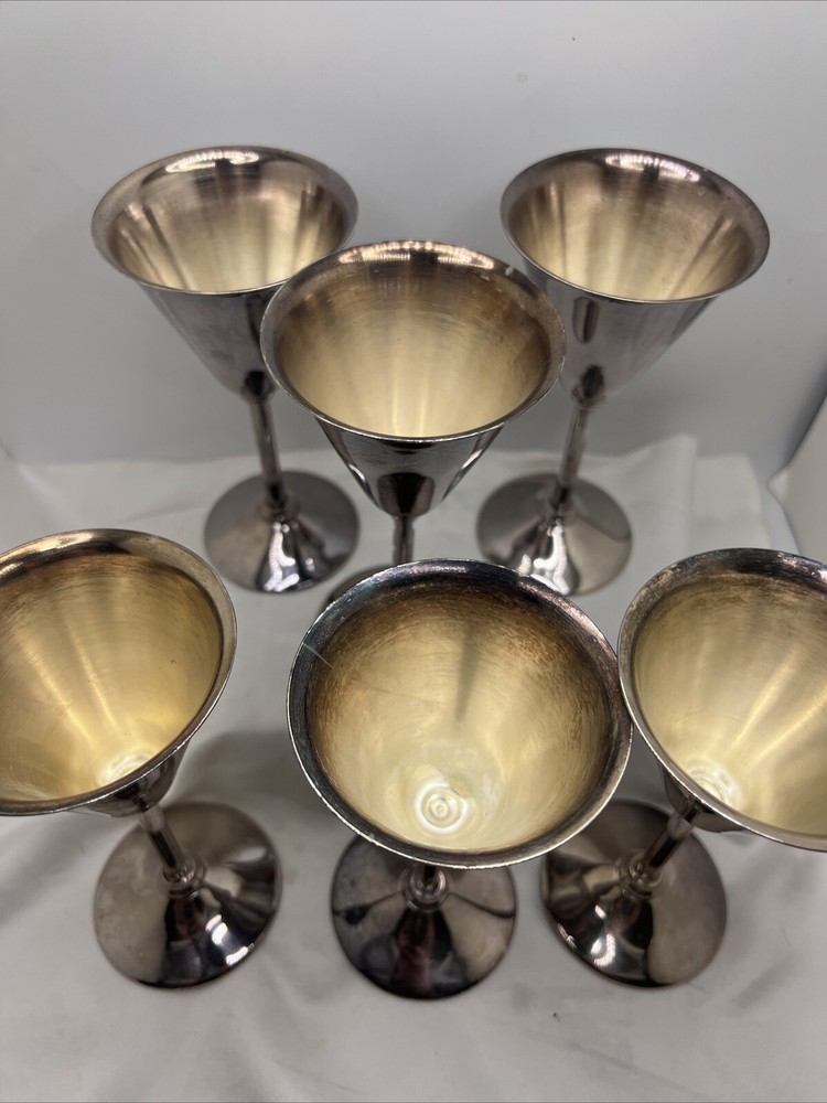 6 Vtg Bernard Rice's Sons, Inc Apollo EPNS Cocktail Glasses Cup Wine #5025