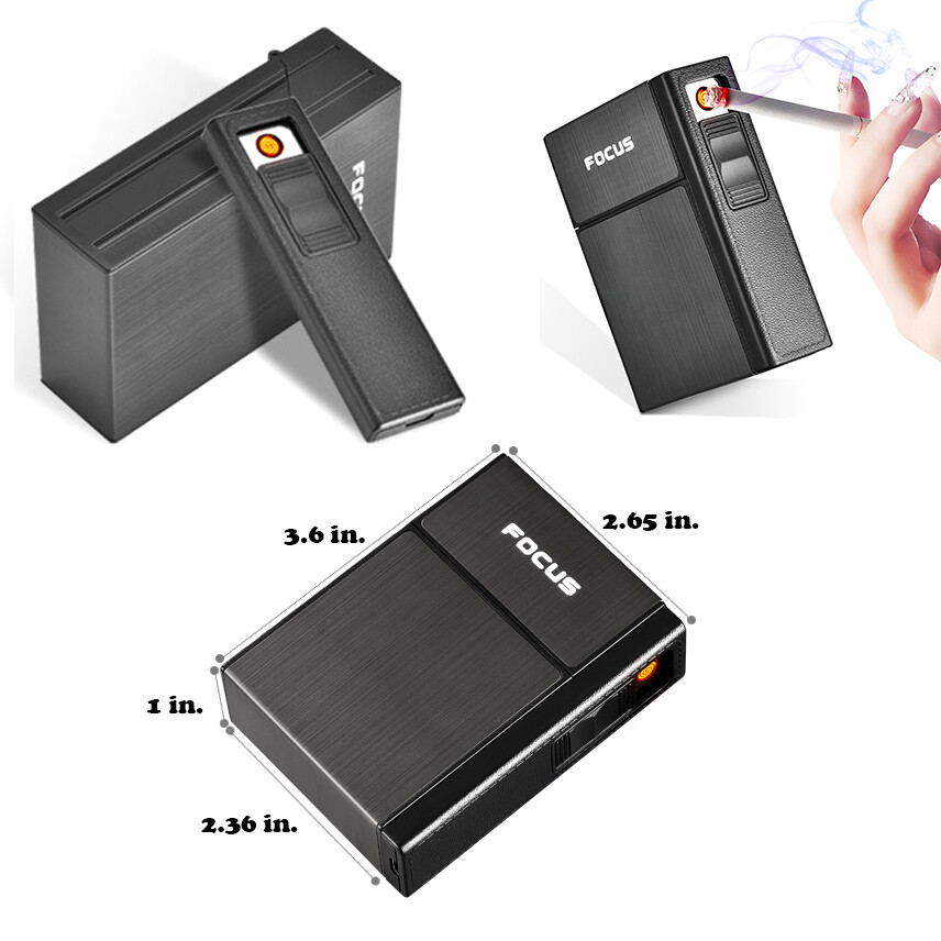 Cigarette Case with Lighter Holder for 20 Cigarettes Windproof USB Rechargeable
