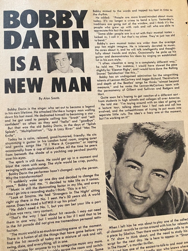 Bobby Darin, Full Page Vintage Clipping, hp