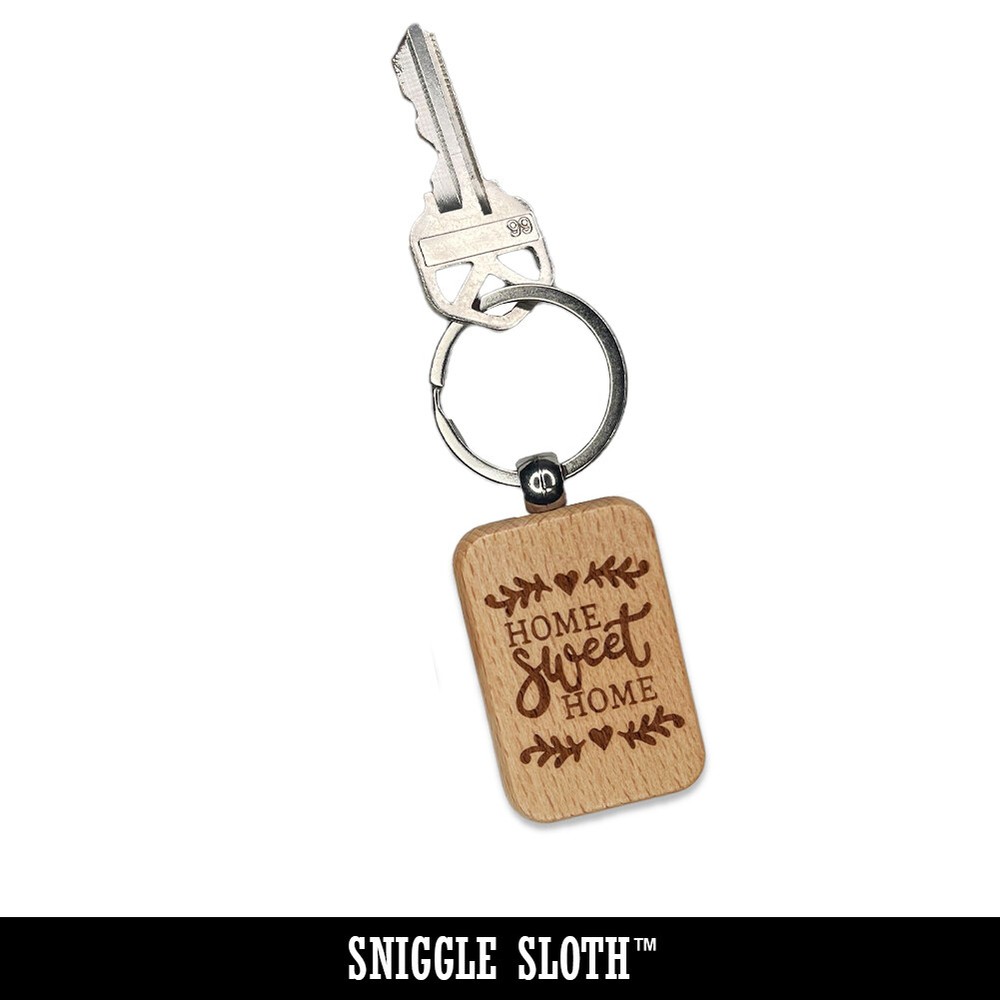 Traditional Rainbow Engraved Wood Rectangle Keychain Tag Charm