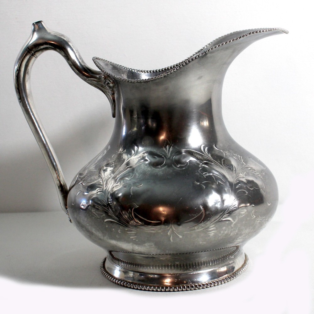 Vintage Silver Quadruple Plated Pitcher Poole Silver Co. #1264 Embossed Design