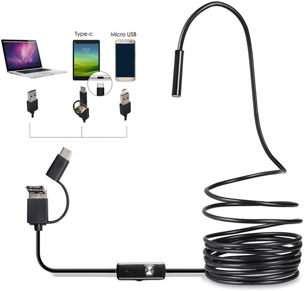 3 in 1 Waterproof Endoscope Camera with Adjustable LEDs - 1M for Android Devices