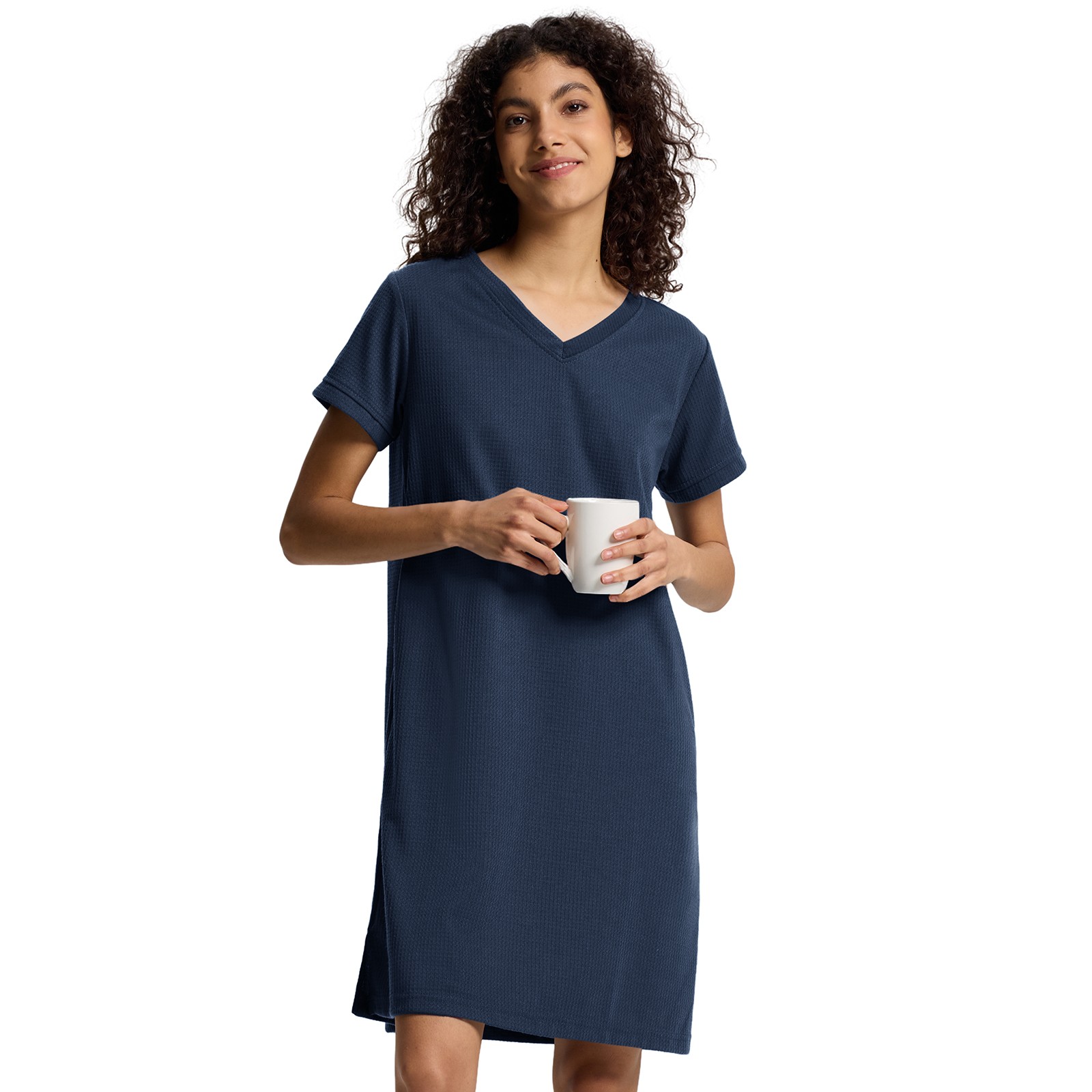 SIORO Women Short Sleeve Nightgowns Comfy Sleepshirt Sleepwear Waffle Loungewear