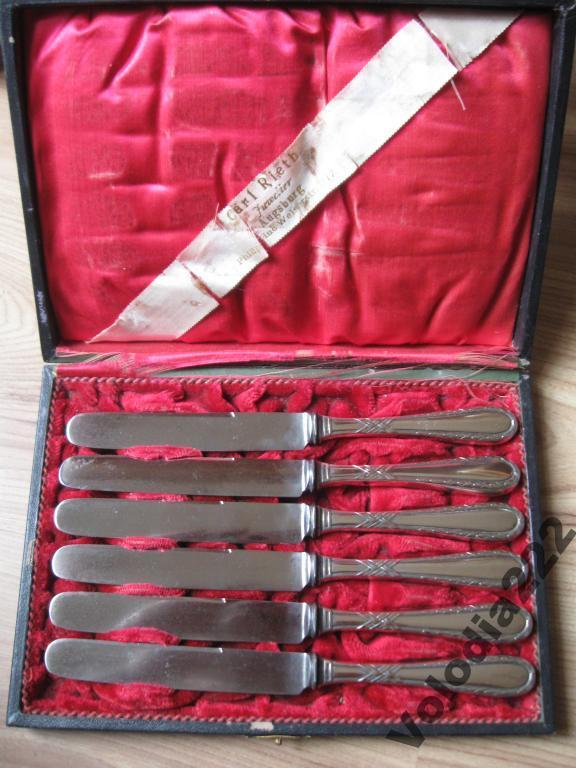 Rare Set SILVER 800 Knives 6pcs box VINTAGE Kitchenware