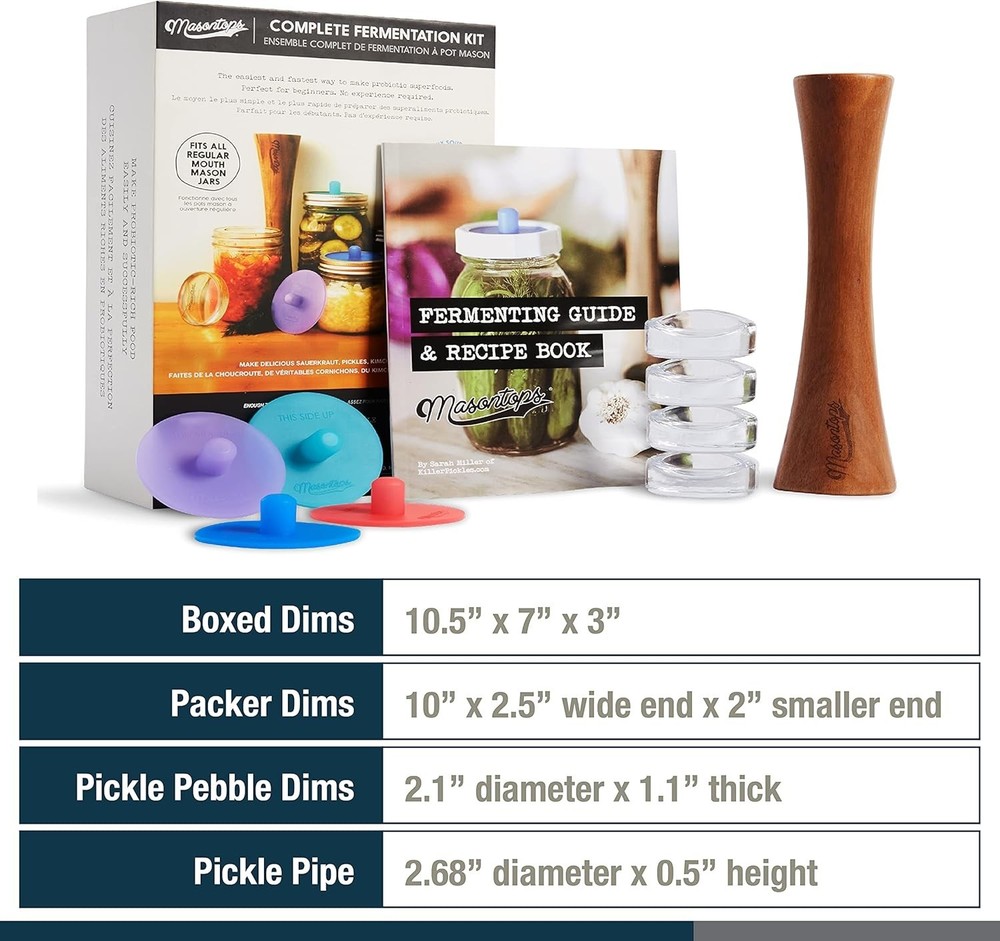 Complete Mason Jar Fermentation Kit for Probiotic Vegetables - 9-Piece Set
