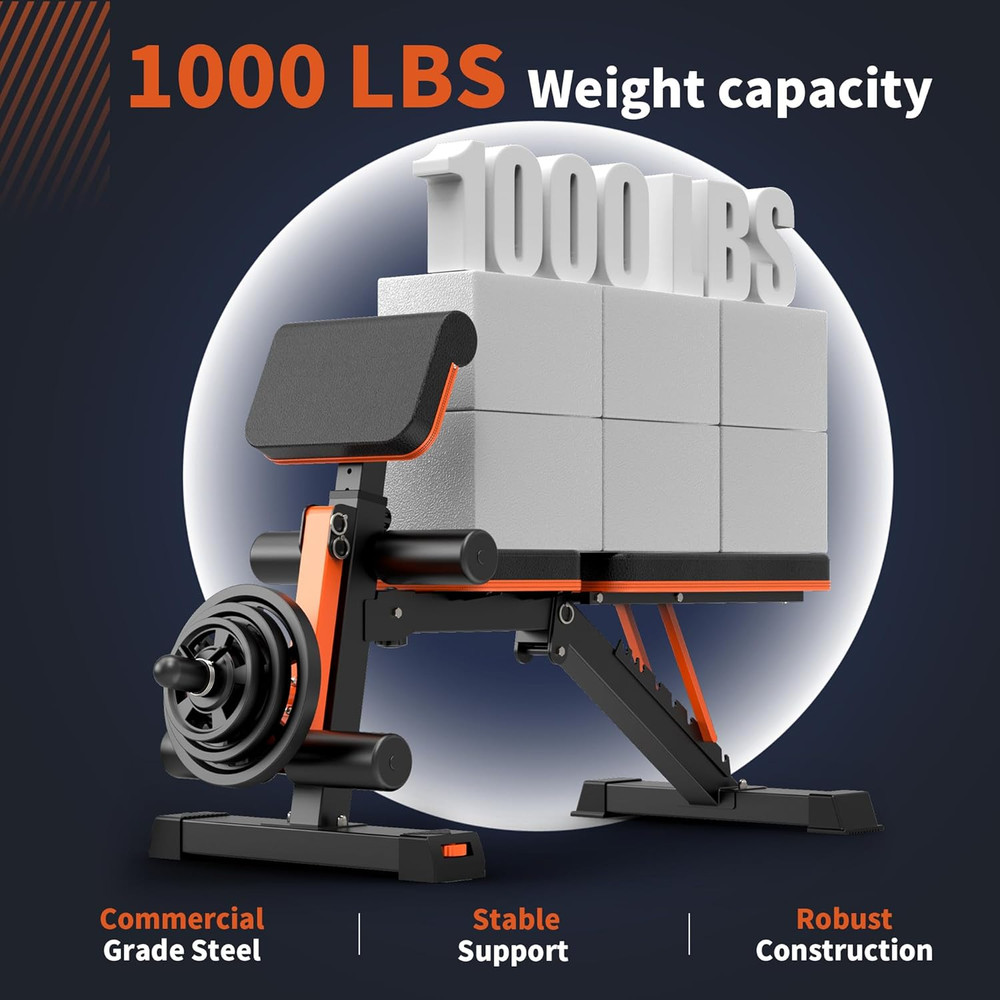 Adjustable Weight Bench - 1000LBS Capacity Heavy Duty Foldable Workout Bench for