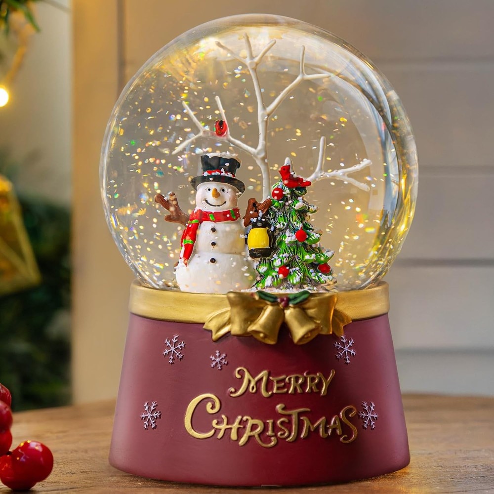 Lighted Musical Snowman Snow Globe 7 Inch Water Lantern with Timer Function