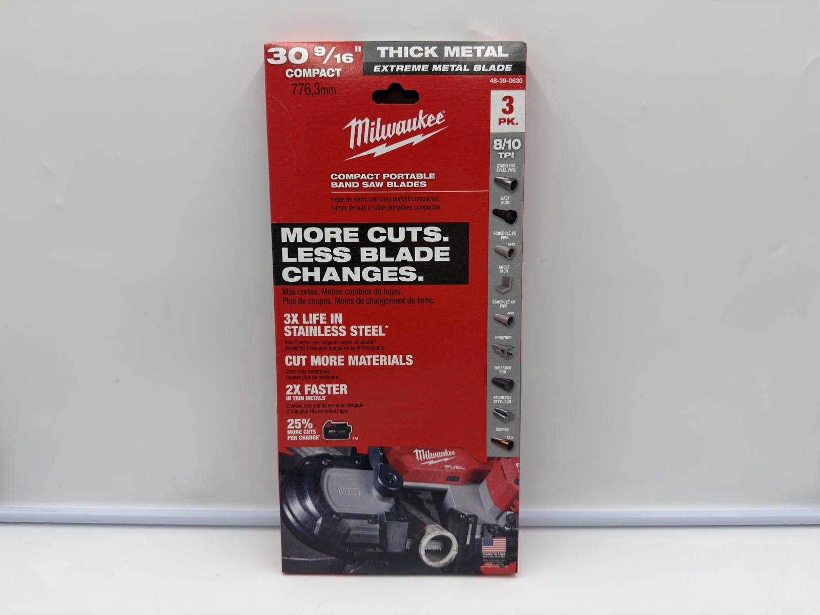 Milwaukee 48-39-0630 30-9/16" 8/10TPI Compact Exteme Metal Band Saw Blade, 3-Pk