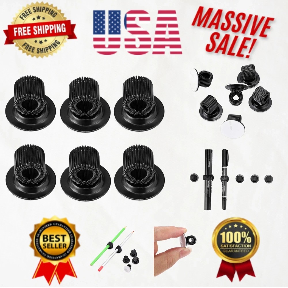6 Pack Adjustable Black Plating Pen Holder Clips - Self Adhesive & Versatile