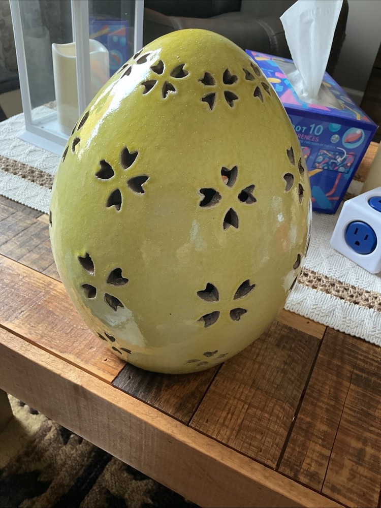 POTTERY BARN TERRACOTTA EASTER EGG LUMINARY/LANTERN YELLOW