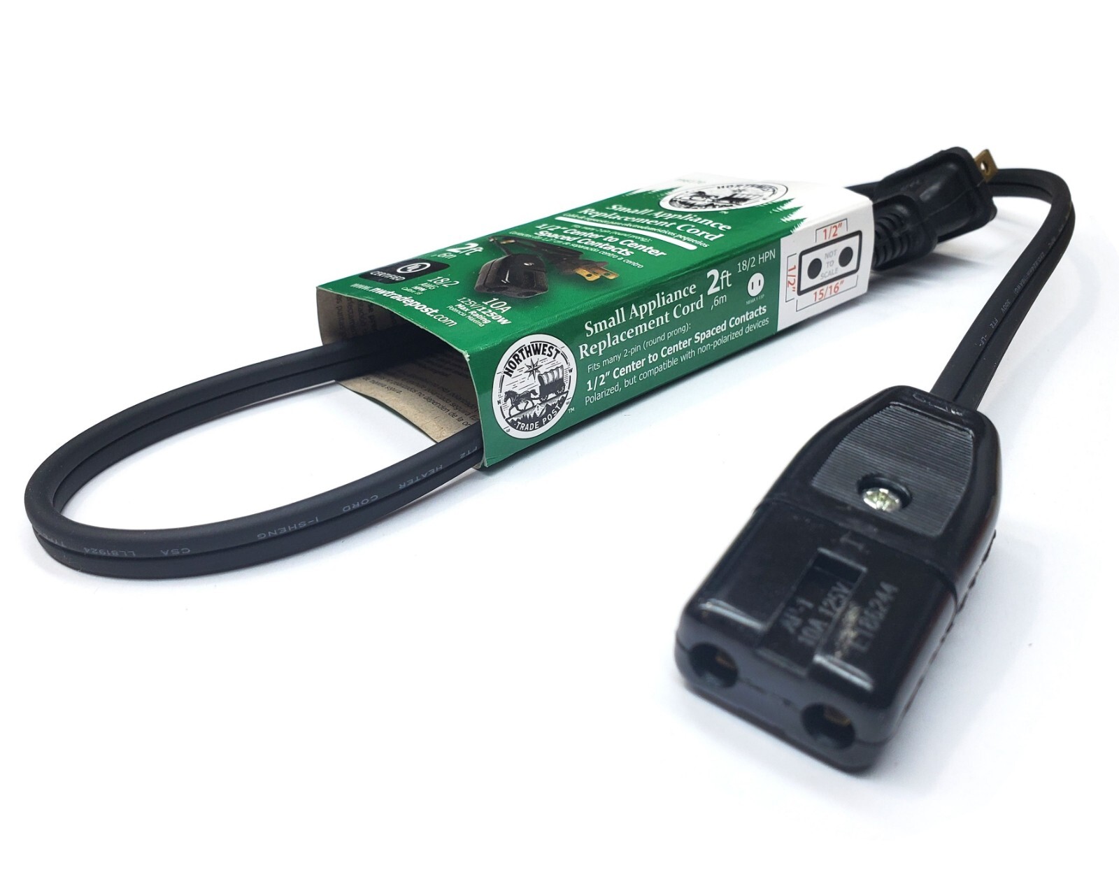 Replacement Power Cord for Vtg Universal Electric Toaster w/ 1/2" Spaced Prongs