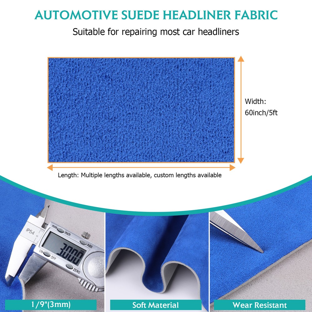 Blue Suede Headliner Fabric Foam Backing Material For Replacement Renovate