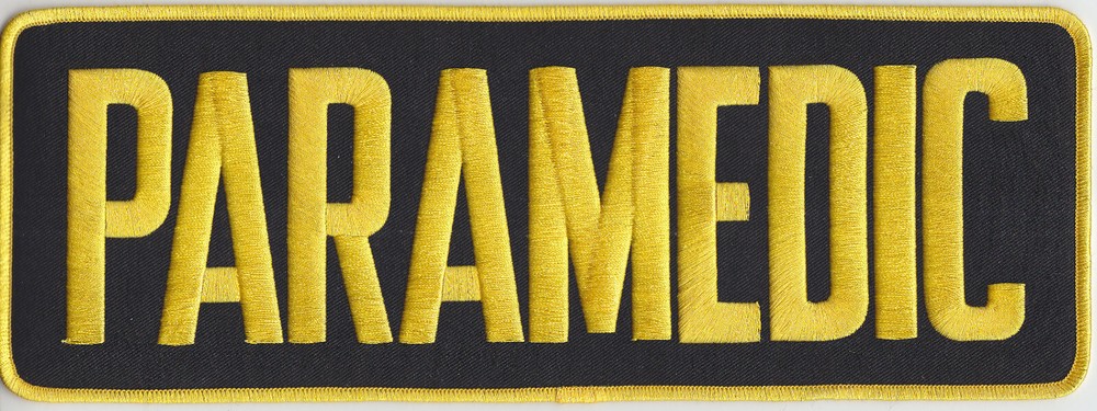 PARAMEDIC MEDIUM GOLD on BLACK Back Panel Patch 11 X 4 EMS