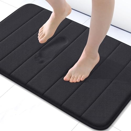 Memory Foam Bath Mat, Ultra Soft and Non-Slip 30" x 20" Rectangular Black