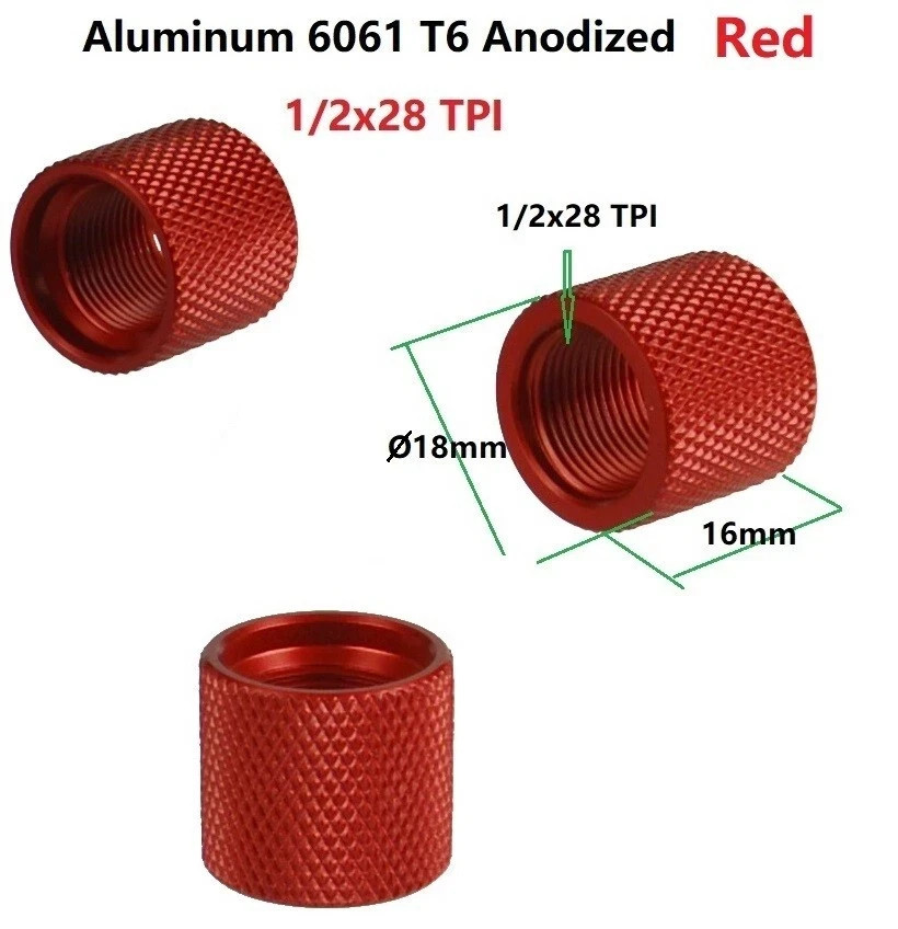 Aluminum Thread Cover Red Color 1/2x28 Thread or 5/8x24 Thread Protector