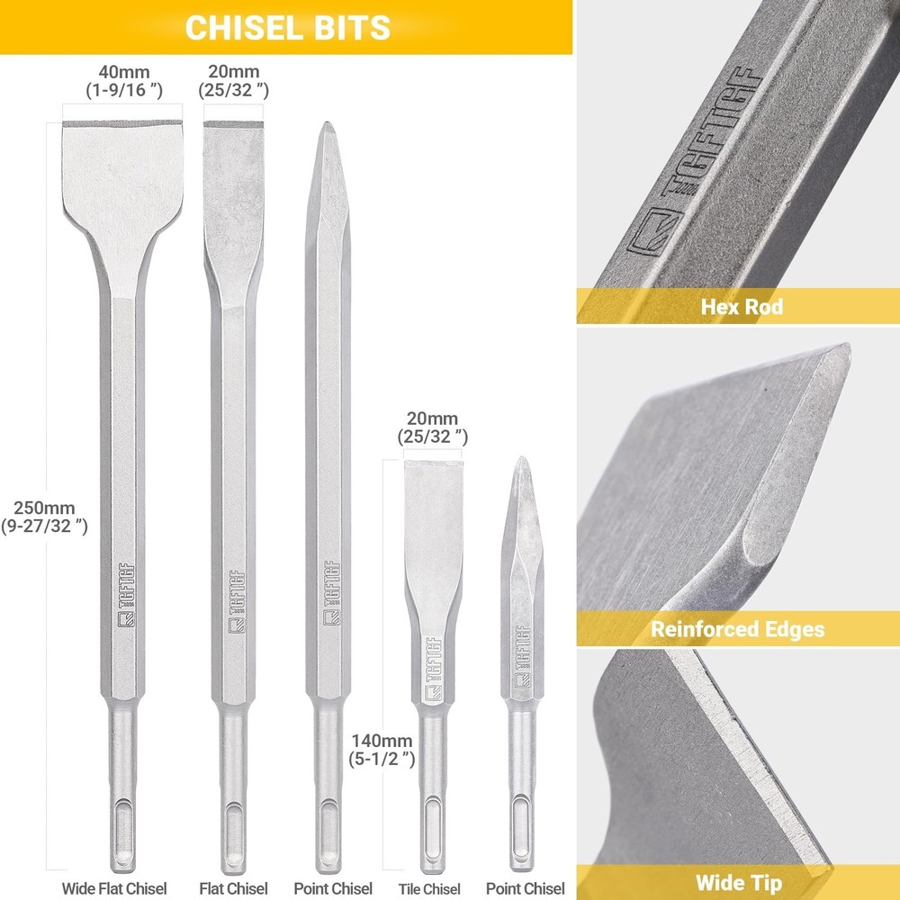 17-Piece SDS Plus Rotary Hammer Drill Bits and Chisel Set, YG8C Carbide Tips,...