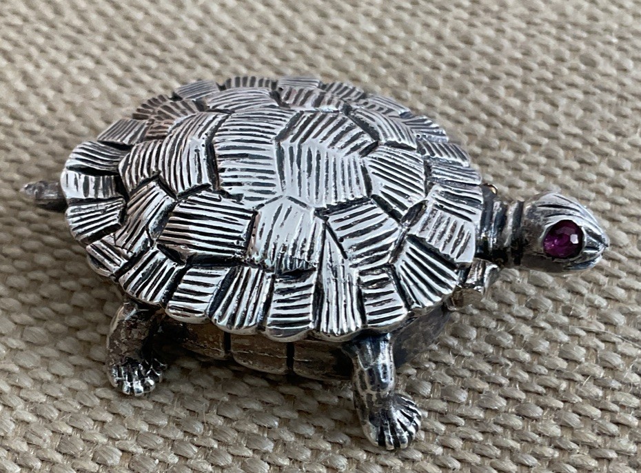 Antique Blackinton Sterling Turtle Pill Box - Gold Wash Inside - GreatCondition!