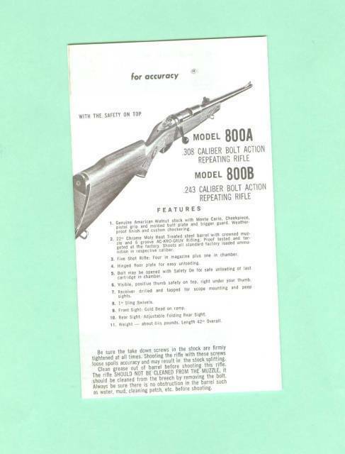 Mossberg Model 800A & 800B Instruction Manual Folder Reproduction
