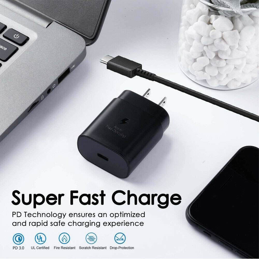 25W Type C USB-C Cable Super Fast Wall PD Charger For Samsung Galaxy S20 S21 S22