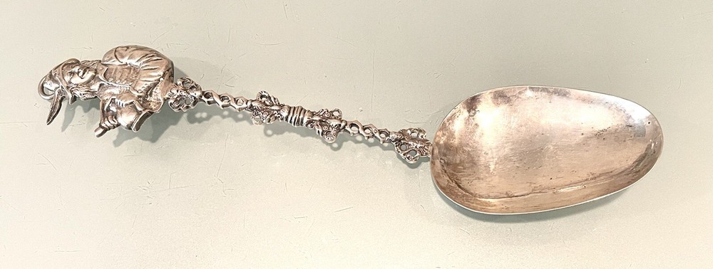 Vintage Antique 19C Large Dutch Sterling Silver Figural Serving Decor Spoon Old