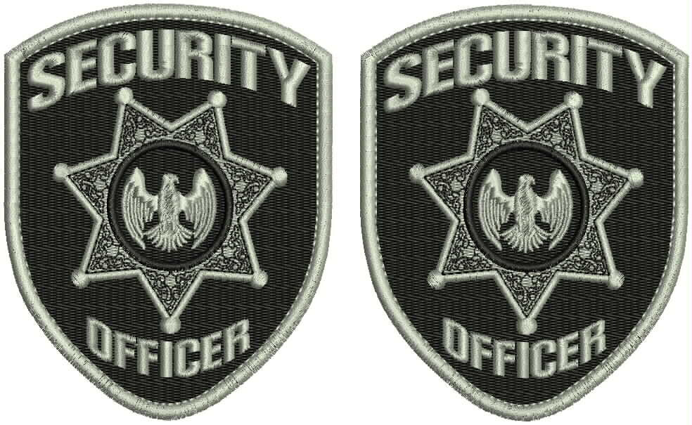 SECURITY SHOULDERS  2 EMBROIDERY PATCH 4.5X3.75''X hook on back silver on black