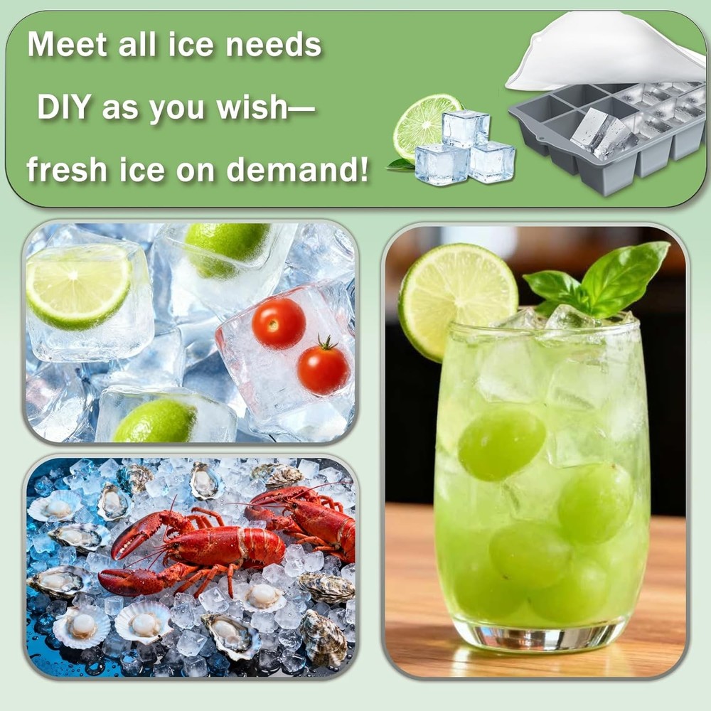 Ice Cube Trays for Freezer, 2 Pack Easy Release Slicone Ice Cube Tray with Lid,