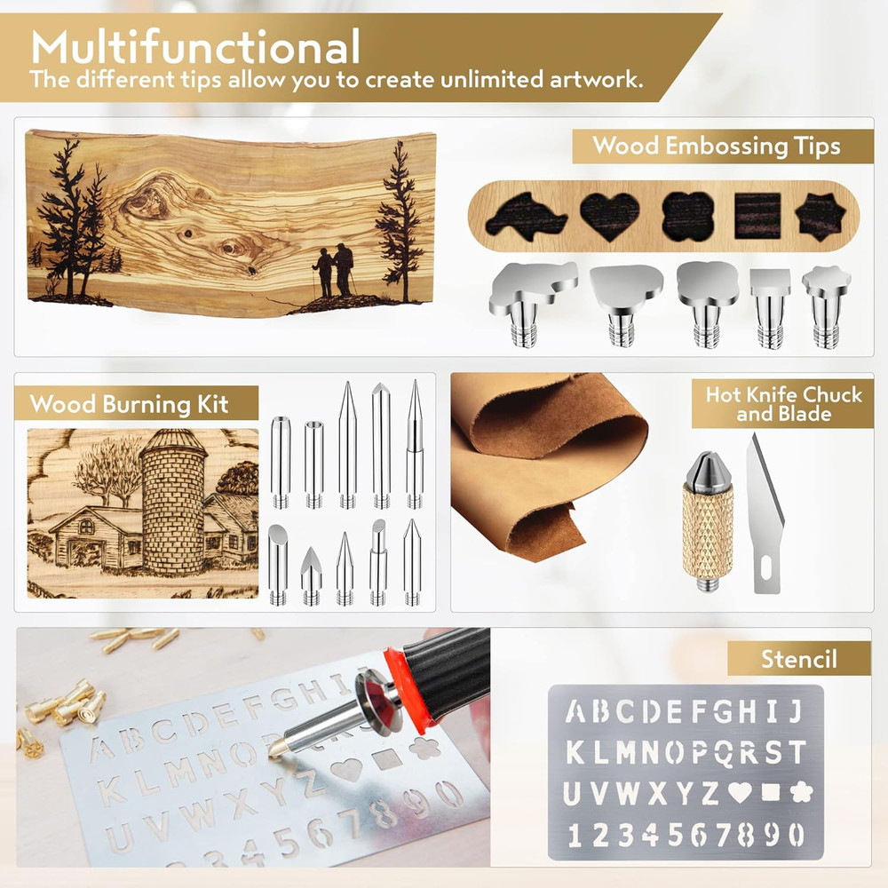 Professional Wood Burning Kit with Letters - Pyrography Pen Fully Adjustable Tem