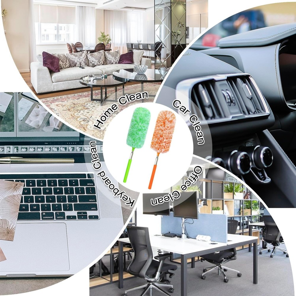 2 Pack Extendable Microfiber Feather Duster Electrostatic Microfiber Head