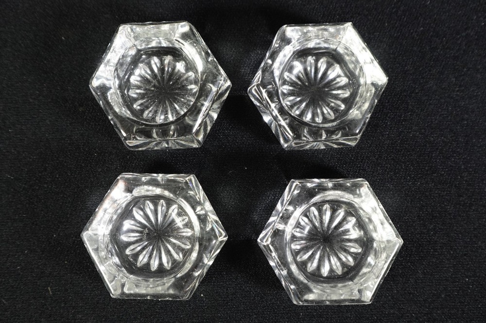 4 Antique EAPG 6-Sided Open Salt Cellars Dips Star Burst