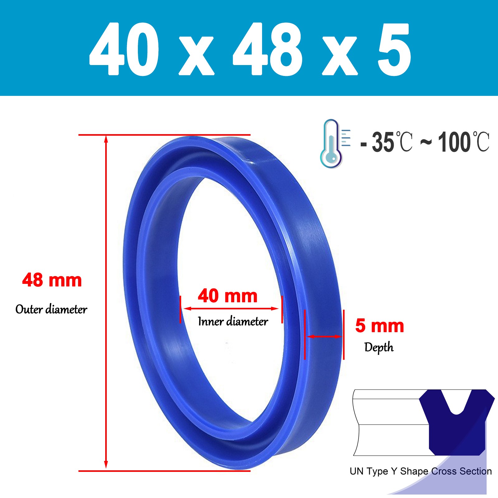 5PCS 40-48mm PU Rod Seal Hydraulic U-Cup UN-Type For Hydraulic Piston Cylinder