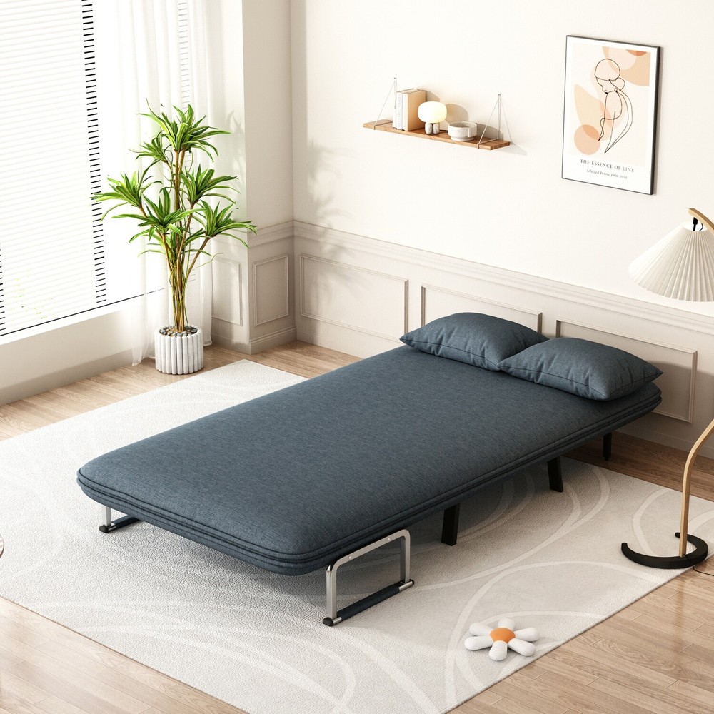 39'' Convertible Sleeper Sofa Bed Velvet Sofa Couch w/ Pull Out Bed & Pillow