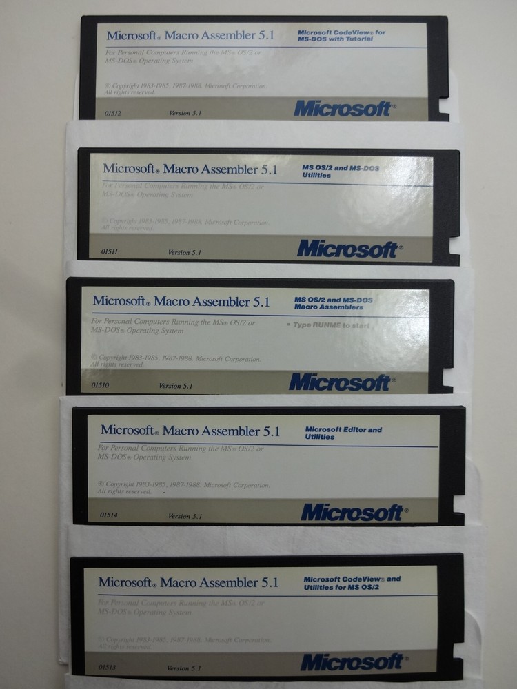 Microsoft Macro Assembler 5.1 MS OS/2 & MS-DOS Software 5.25" Disks