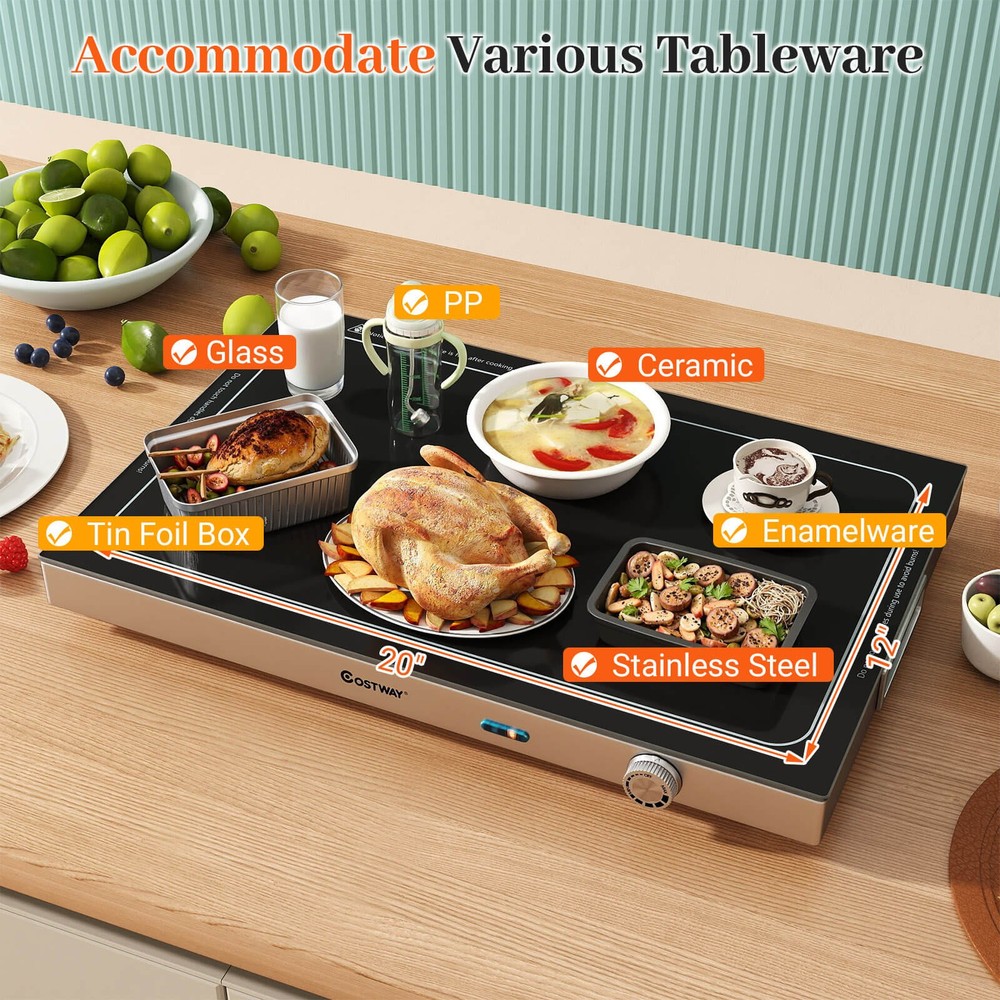4PCS Electric Warming Tray w/Adjustable Temperature Built-In Handles for Buffets