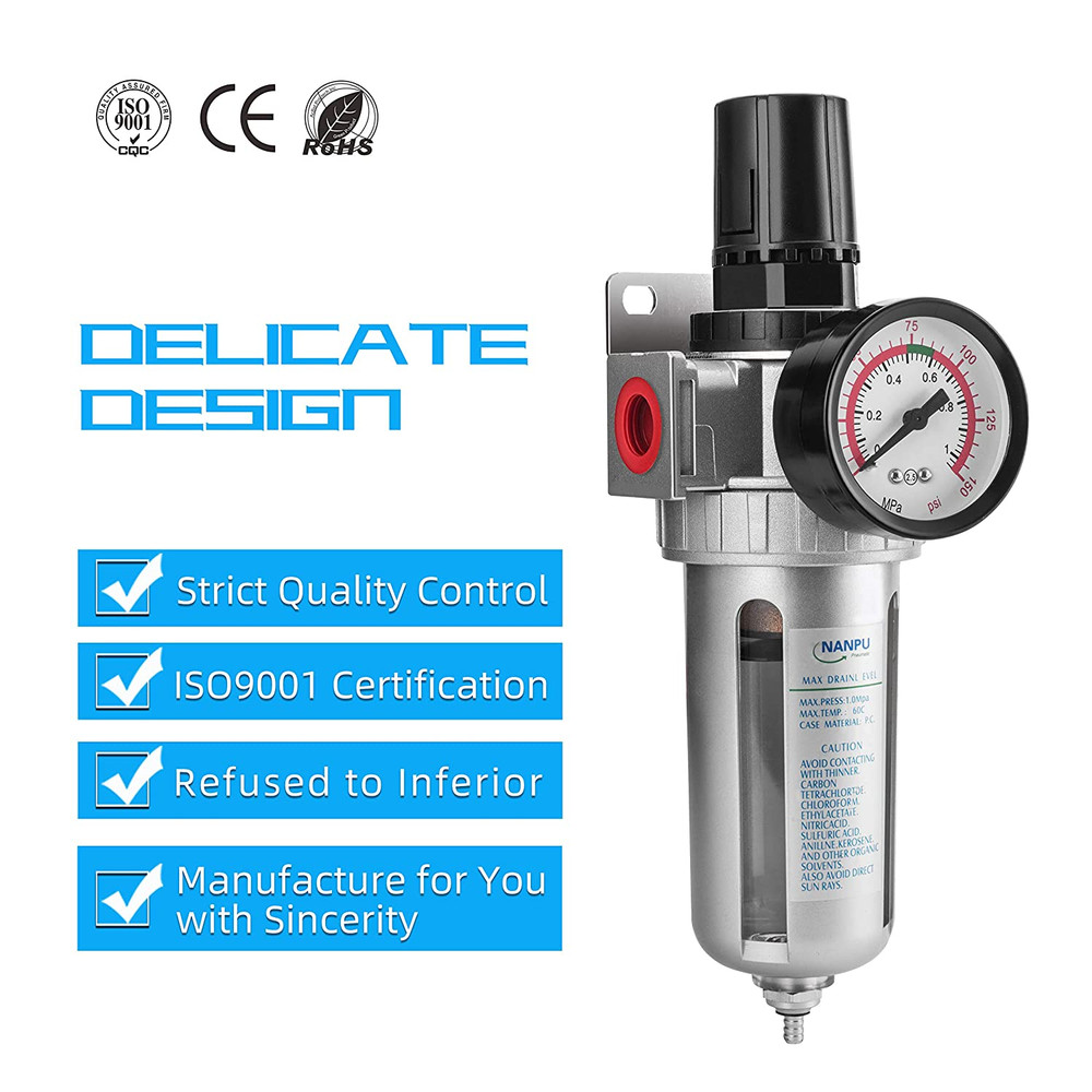 1/2" NPT Compressed Air Filter Regulator Combo, Air Filter Pressure Regulator Ga