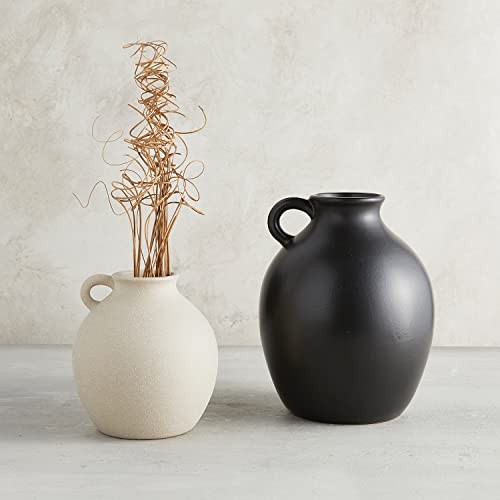 Smooth Ceramic Vase, 9.5" Tall, Matte Black
