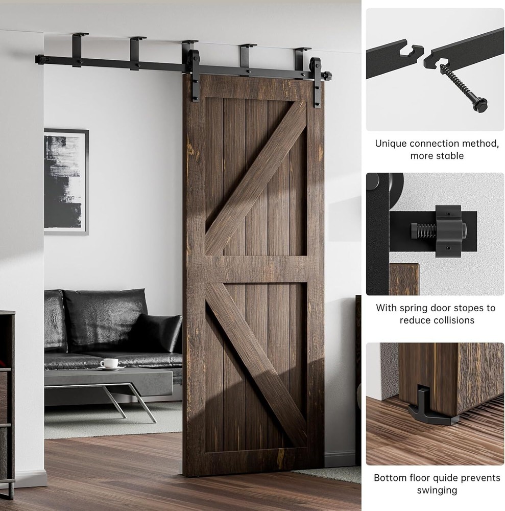 6.6FTCeiling Mount Bracket Sliding Barn Door Hardware Kit Black Single Door