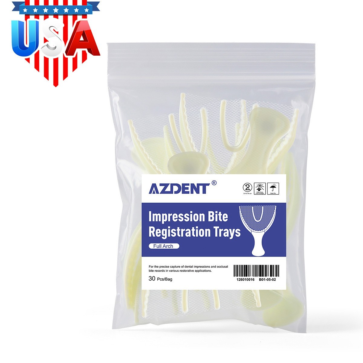 30Pcs/Bag Dental Disposable Triple Impression Bite Registration Trays F/A/P/Q/S