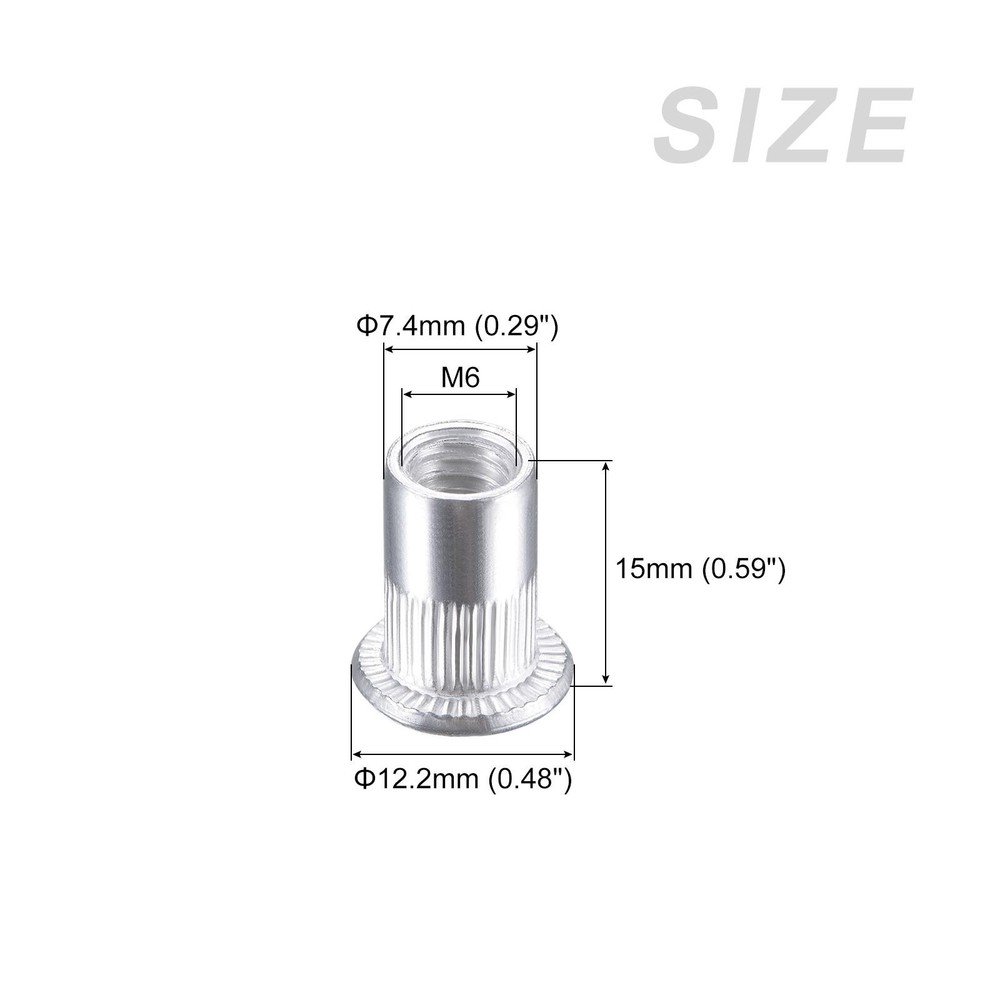Rivet Nuts (M6) 110Pcs, Aluminum Alloy Knurled Threaded Insert Nuts