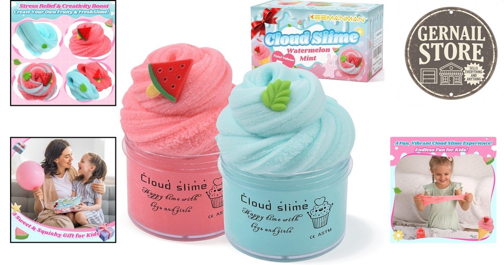 Delightful Cloud Slime Gift Set - 2-Pack with Mint & Watermelon - Eco Friendly!
