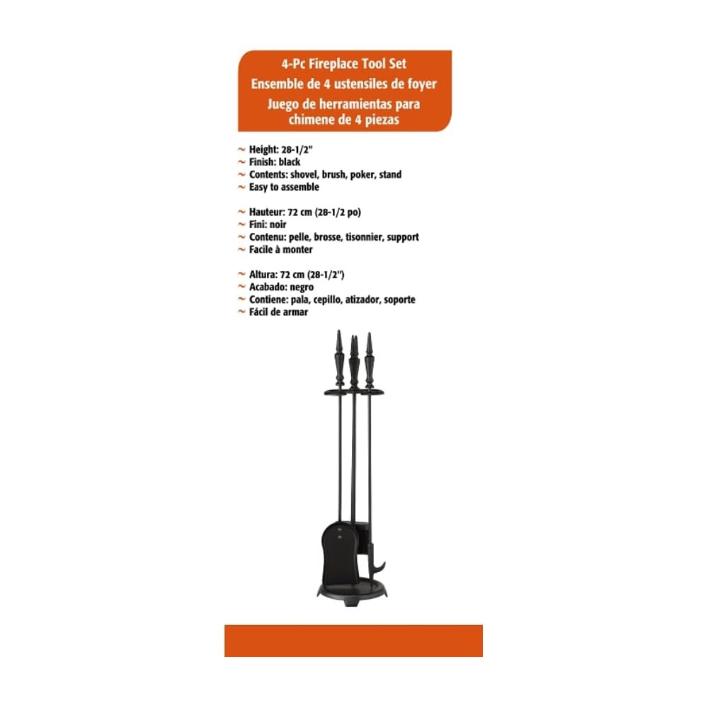 4 Piece Fireplace Tool Set - 29" - Wrought Iron - Black - Includes Shovel, Br...