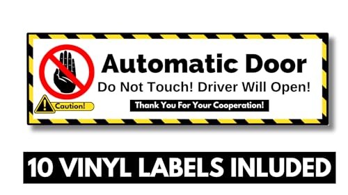Caution Automatic Door, Do Not Open Warning Vinyl Signs for Vehicles, 10 Pack