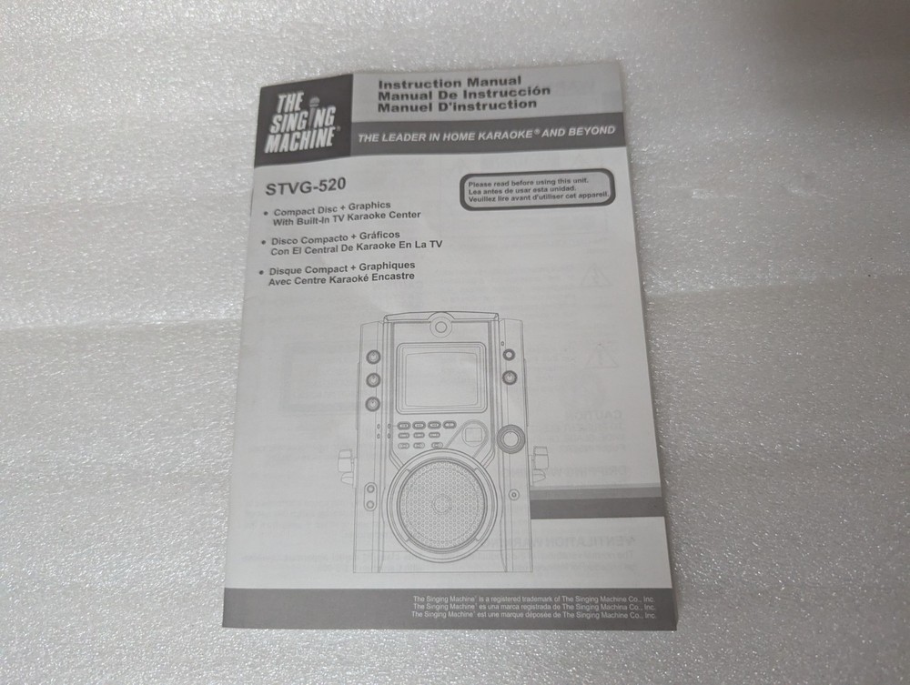 The Singing Machine Manual STVG-520 Instruction Book Karaoke Machine Replace
