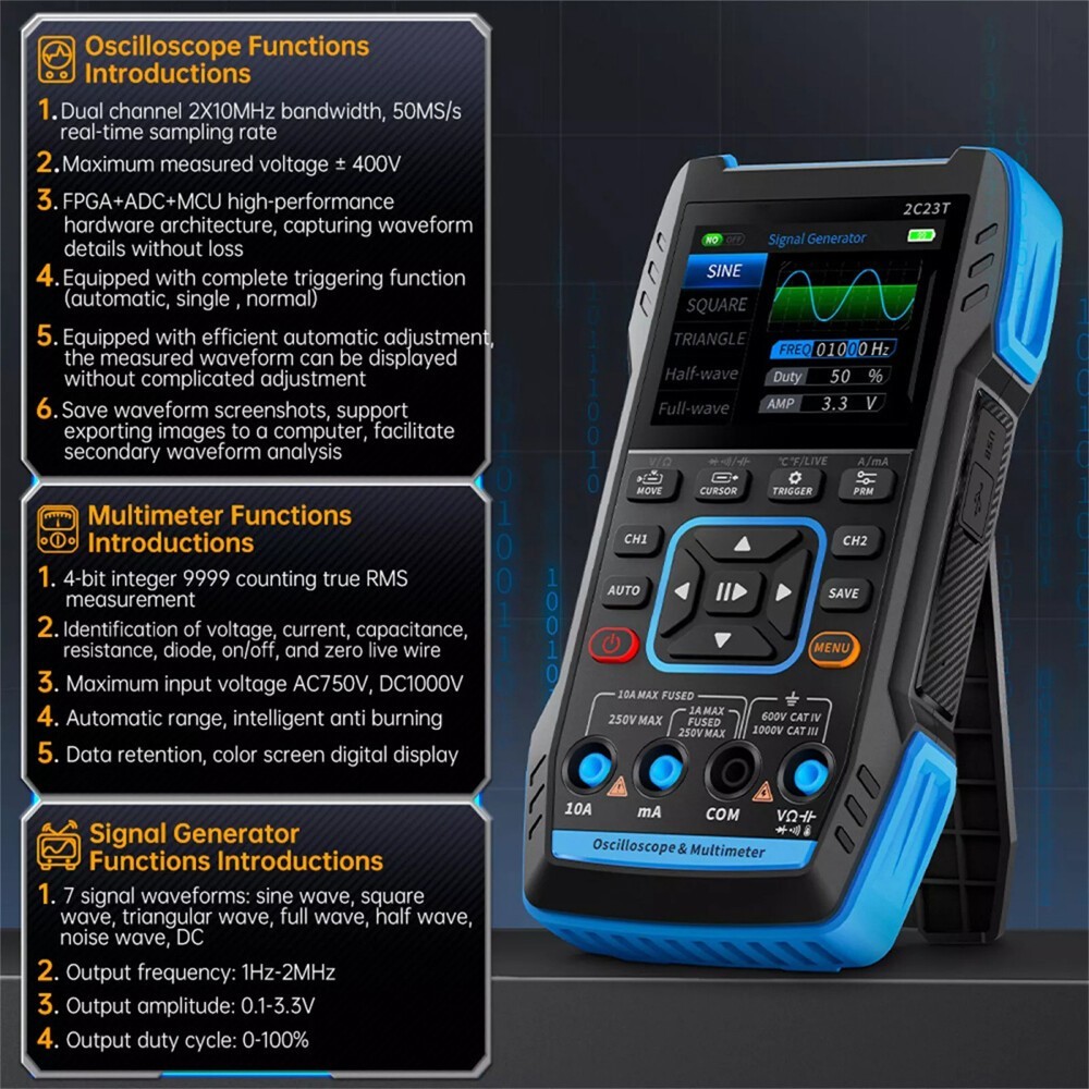 3in1 Handheld Digital Oscilloscope Multimeter+Function Signal Generator